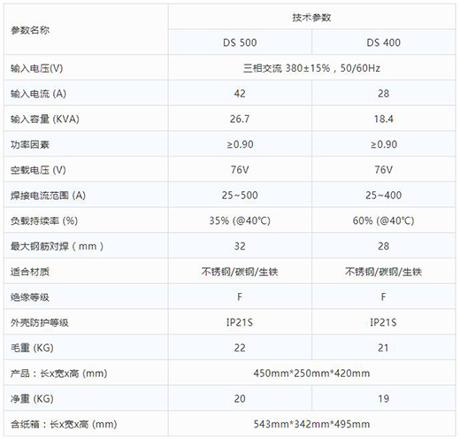 GA黄金甲逆变式钢筋对焊机DS 400/500技术参数